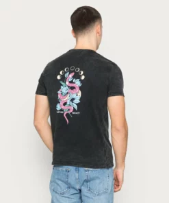 Kaotiko - Unisex WASHED COSMIC SNAKE - T-Shirt Print - Black