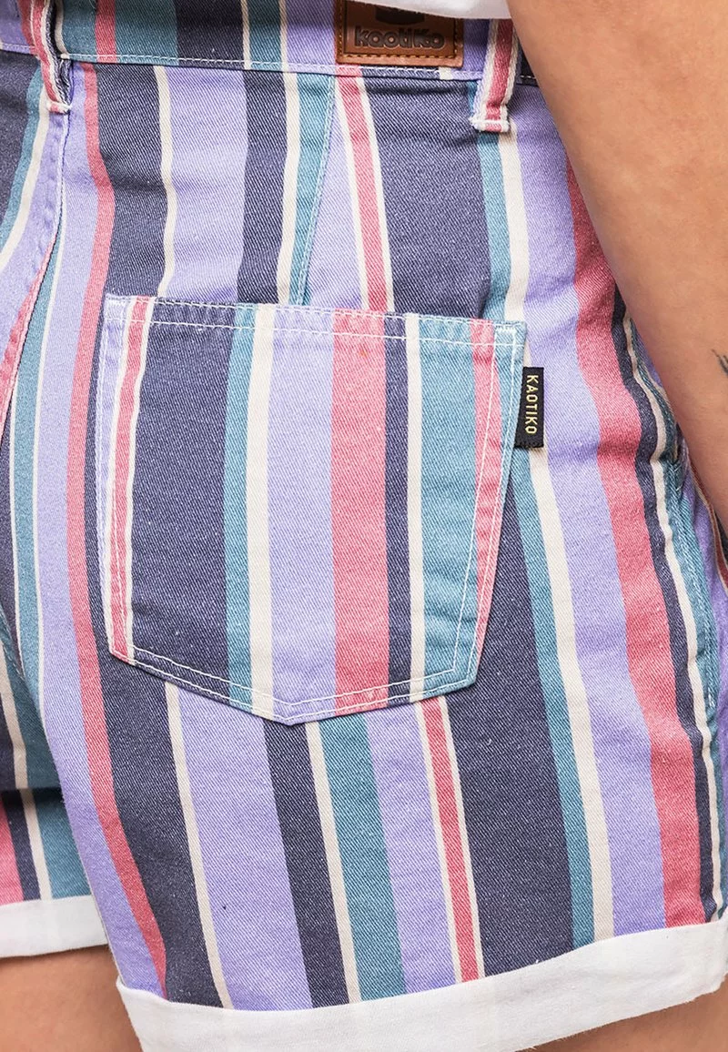 Kaotiko - Damen GESTREIFTE PINZETTE - Jeans Shorts - Mehrfarbig 5 Kaotiko - Damen GESTREIFTE PINZETTE - Jeans Shorts - Mehrfarbig – Bild 3