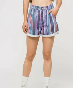 Kaotiko - Damen GESTREIFTE PINZETTE - Jeans Shorts - Mehrfarbig